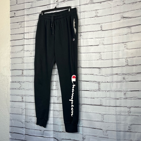 Champion Black Sweatpants SZ L Logo Graphic Joggers Streetwear Athleisure Men’s - Picture 8 of 13